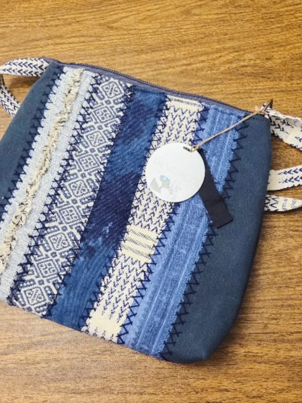 DEMDACO Your Journey Indigo Crossbody Bag - Blue/Cream - Size Medium NWT